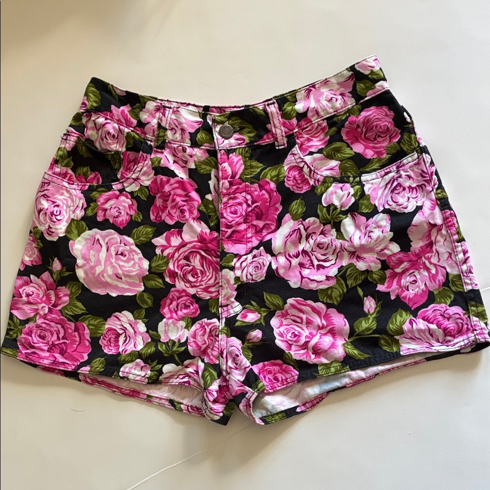 MOSCHINO Pink Floral Roses High Waist Cotton Shorts - Waist 31